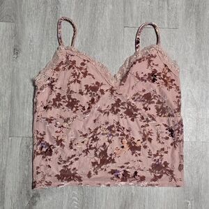 Vintage Y2K Self Esteem Floral Velvet Cami Top Lace Trim Size Large